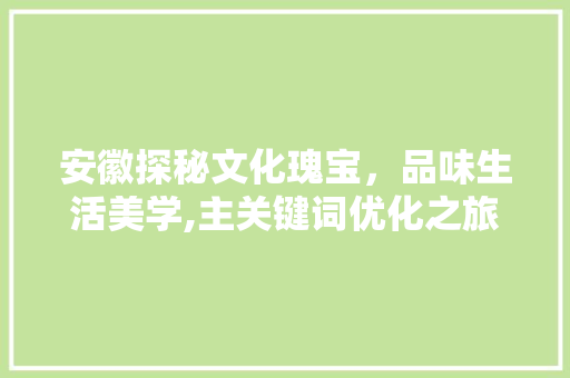 安徽探秘文化瑰宝，品味生活美学,主关键词优化之旅