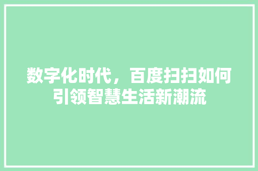 数字化时代，百度扫扫如何引领智慧生活新潮流