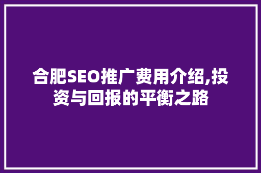 合肥SEO推广费用介绍,投资与回报的平衡之路