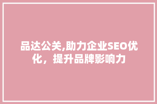 品达公关,助力企业SEO优化，提升品牌影响力