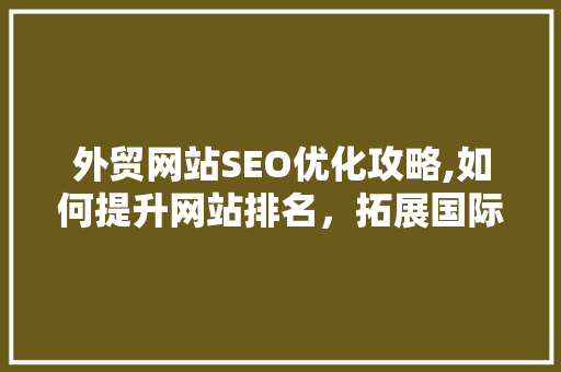 外贸网站SEO优化攻略,如何提升网站排名，拓展国际市场 服务器/数据库
