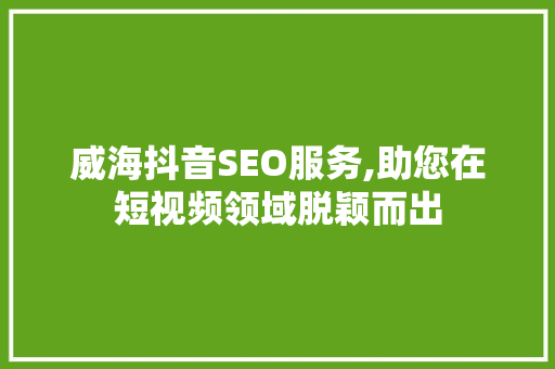 威海抖音SEO服务,助您在短视频领域脱颖而出
