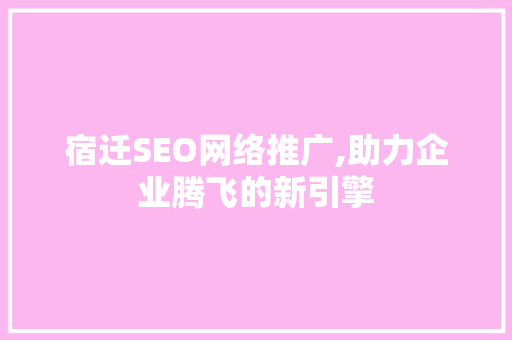 宿迁SEO网络推广,助力企业腾飞的新引擎 SEO教程