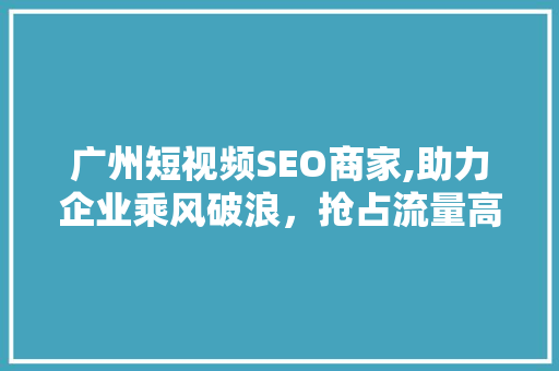 广州短视频SEO商家,助力企业乘风破浪，抢占流量高地
