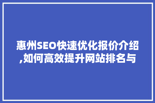 惠州SEO快速优化报价介绍,如何高效提升网站排名与流量