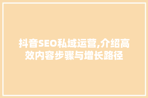 抖音SEO私域运营,介绍高效内容步骤与增长路径
