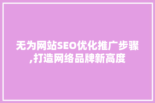 无为网站SEO优化推广步骤,打造网络品牌新高度