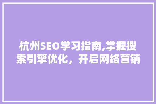 杭州SEO学习指南,掌握搜索引擎优化，开启网络营销新篇章 WordPress教程
