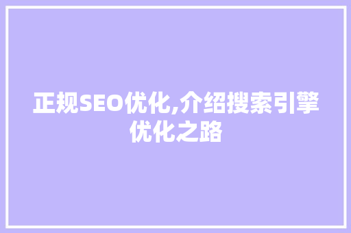 正规SEO优化,介绍搜索引擎优化之路