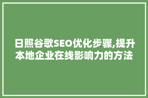 日照谷歌SEO优化步骤,提升本地企业在线影响力的方法