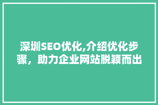 深圳SEO优化,介绍优化步骤，助力企业网站脱颖而出