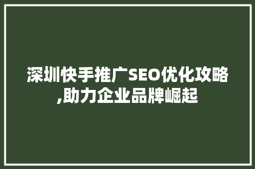 深圳快手推广SEO优化攻略,助力企业品牌崛起