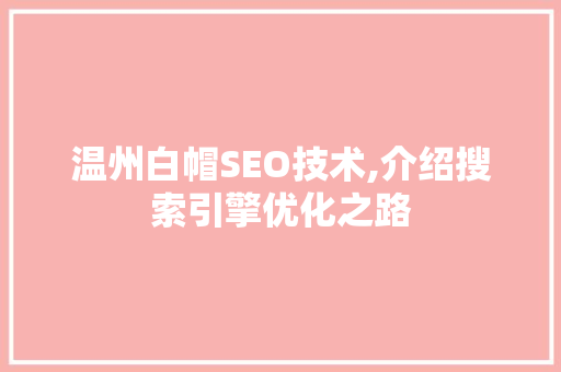 温州白帽SEO技术,介绍搜索引擎优化之路 SEO教程