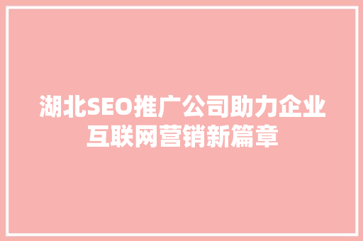 湖北SEO推广公司助力企业互联网营销新篇章
