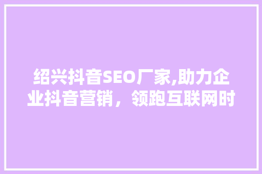 绍兴抖音SEO厂家,助力企业抖音营销，领跑互联网时代