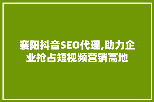 襄阳抖音SEO代理,助力企业抢占短视频营销高地