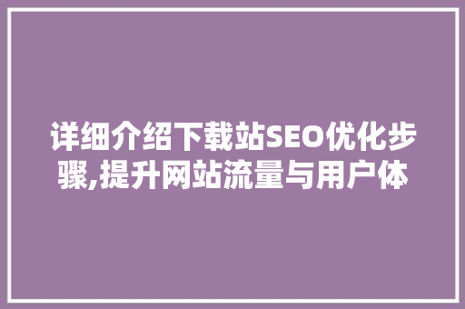 详细介绍下载站SEO优化步骤,提升网站流量与用户体验