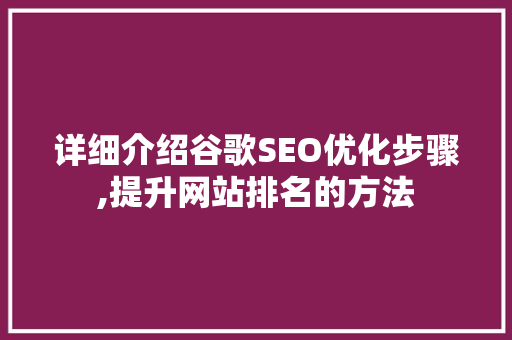 详细介绍谷歌SEO优化步骤,提升网站排名的方法