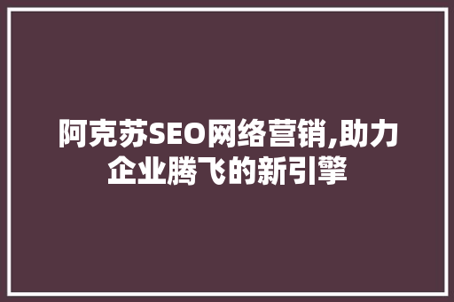 阿克苏SEO网络营销,助力企业腾飞的新引擎