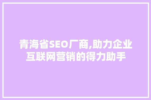 青海省SEO厂商,助力企业互联网营销的得力助手