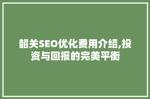韶关SEO优化费用介绍,投资与回报的完美平衡
