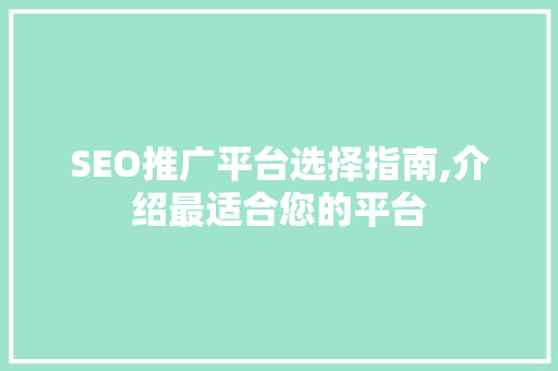 SEO推广平台选择指南,介绍最适合您的平台