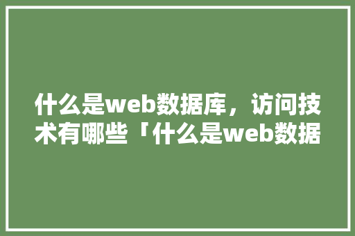 什么是web数据库，访问技术有哪些「什么是web数据库技术的核心」 什么是web数据库，访问技术有哪些「什么是web数据库技术的核心」 SEO教程