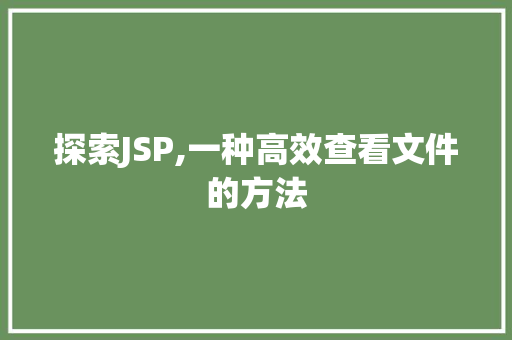 探索JSP,一种高效查看文件的方法