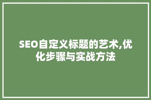 SEO自定义标题的艺术,优化步骤与实战方法