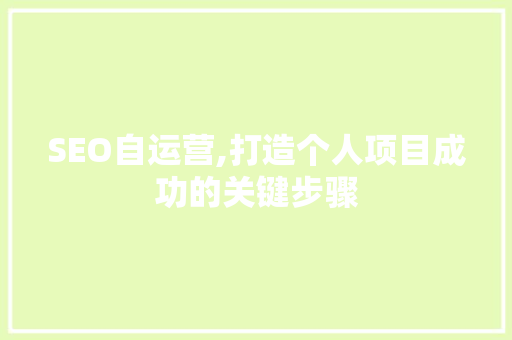 SEO自运营,打造个人项目成功的关键步骤