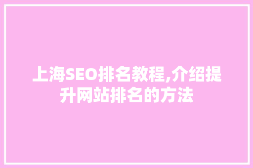 上海SEO排名教程,介绍提升网站排名的方法