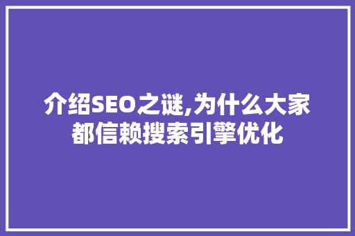 介绍SEO之谜,为什么大家都信赖搜索引擎优化