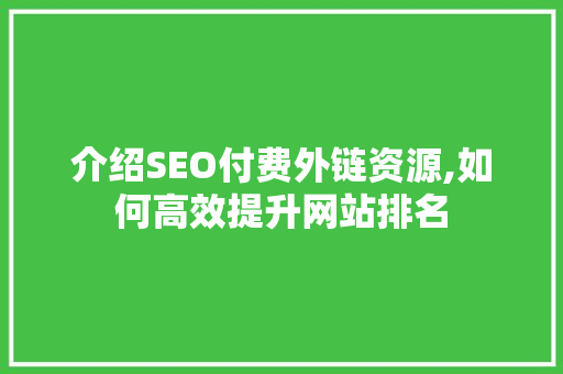 介绍SEO付费外链资源,如何高效提升网站排名