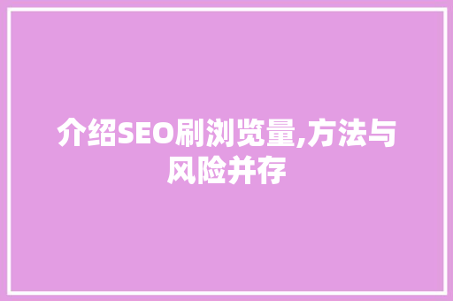 介绍SEO刷浏览量,方法与风险并存
