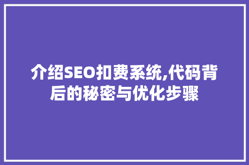 介绍SEO扣费系统,代码背后的秘密与优化步骤