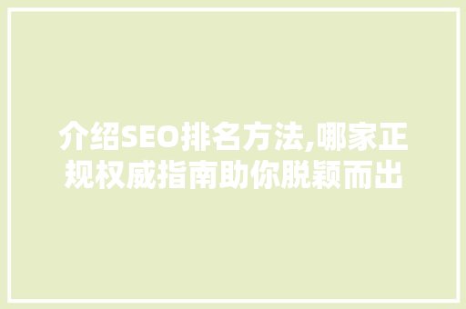 介绍SEO排名方法,哪家正规权威指南助你脱颖而出