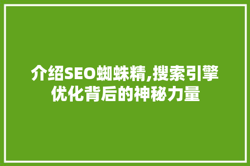 介绍SEO蜘蛛精,搜索引擎优化背后的神秘力量