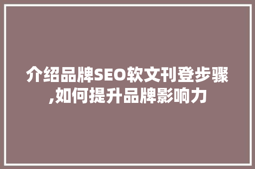介绍品牌SEO软文刊登步骤,如何提升品牌影响力 Web前端