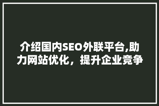 介绍国内SEO外联平台,助力网站优化，提升企业竞争力 服务器/数据库