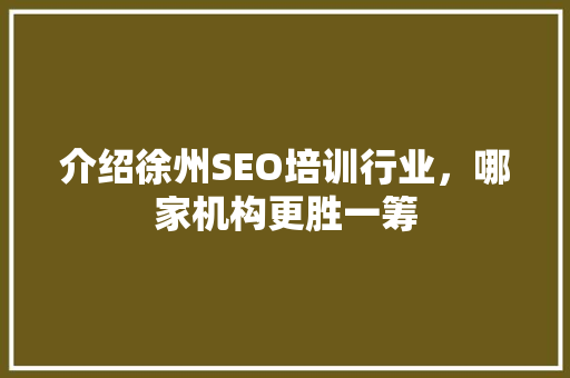 介绍徐州SEO培训行业，哪家机构更胜一筹