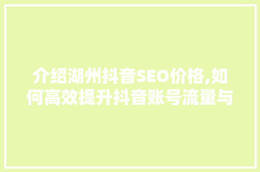 介绍湖州抖音SEO价格,如何高效提升抖音账号流量与转化率 SEO教程