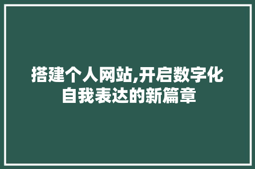 搭建个人网站,开启数字化自我表达的新篇章