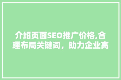 介绍页面SEO推广价格,合理布局关键词，助力企业高效营销