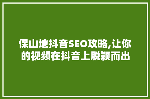 保山地抖音SEO攻略,让你的视频在抖音上脱颖而出