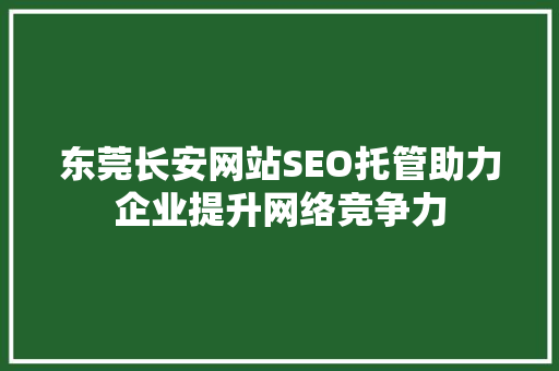 东莞长安网站SEO托管助力企业提升网络竞争力