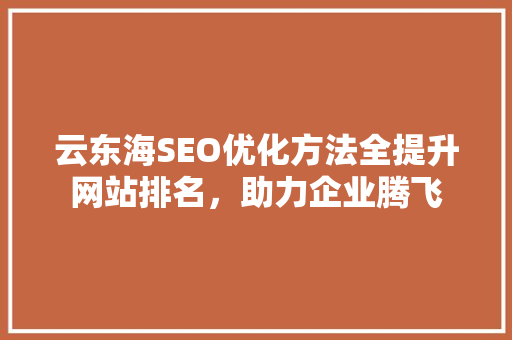 云东海SEO优化方法全提升网站排名，助力企业腾飞