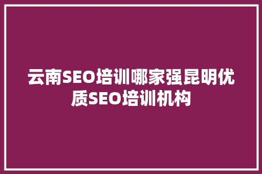 云南SEO培训哪家强昆明优质SEO培训机构