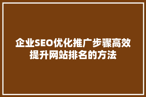 企业SEO优化推广步骤高效提升网站排名的方法 WordPress教程