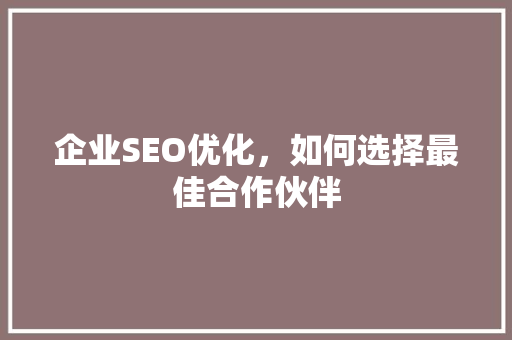 企业SEO优化，如何选择最佳合作伙伴 建站教程