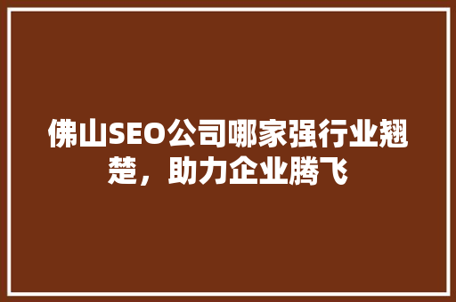 佛山SEO公司哪家强行业翘楚，助力企业腾飞